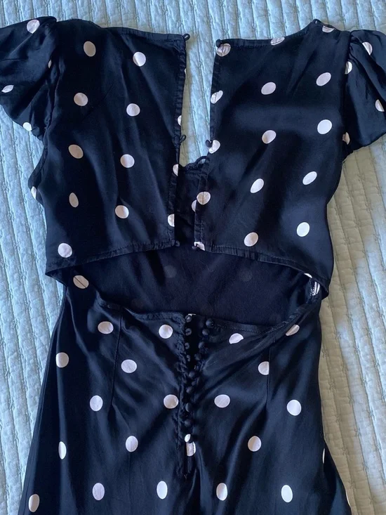 Vici Women’s Black Polka Dot Slip Dress with Lace Trim and Keyhole Back - Picture 5 of 6